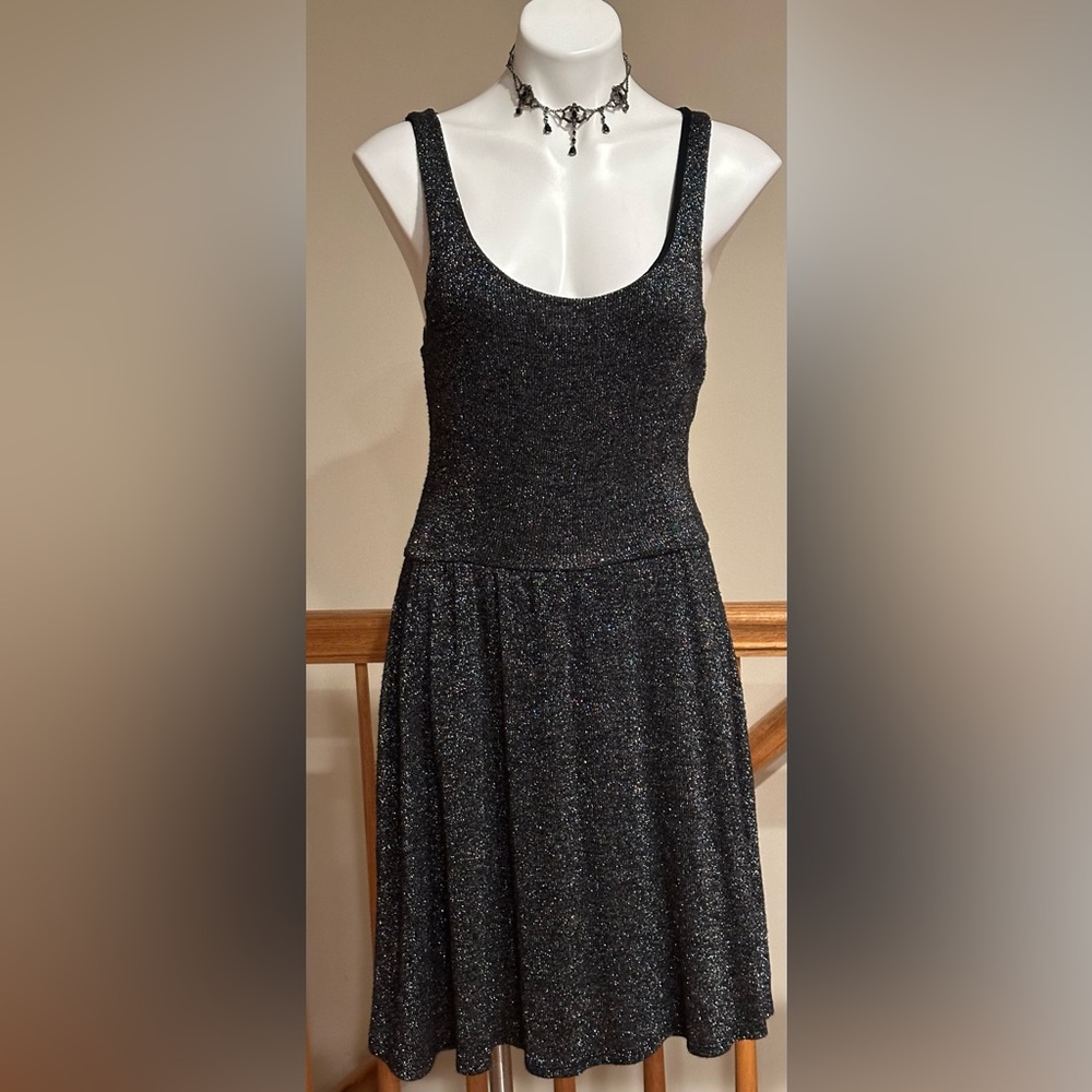 Green Dragon California Black Metallic Silver T Shirt Dress CutOut Bow Back Sz S